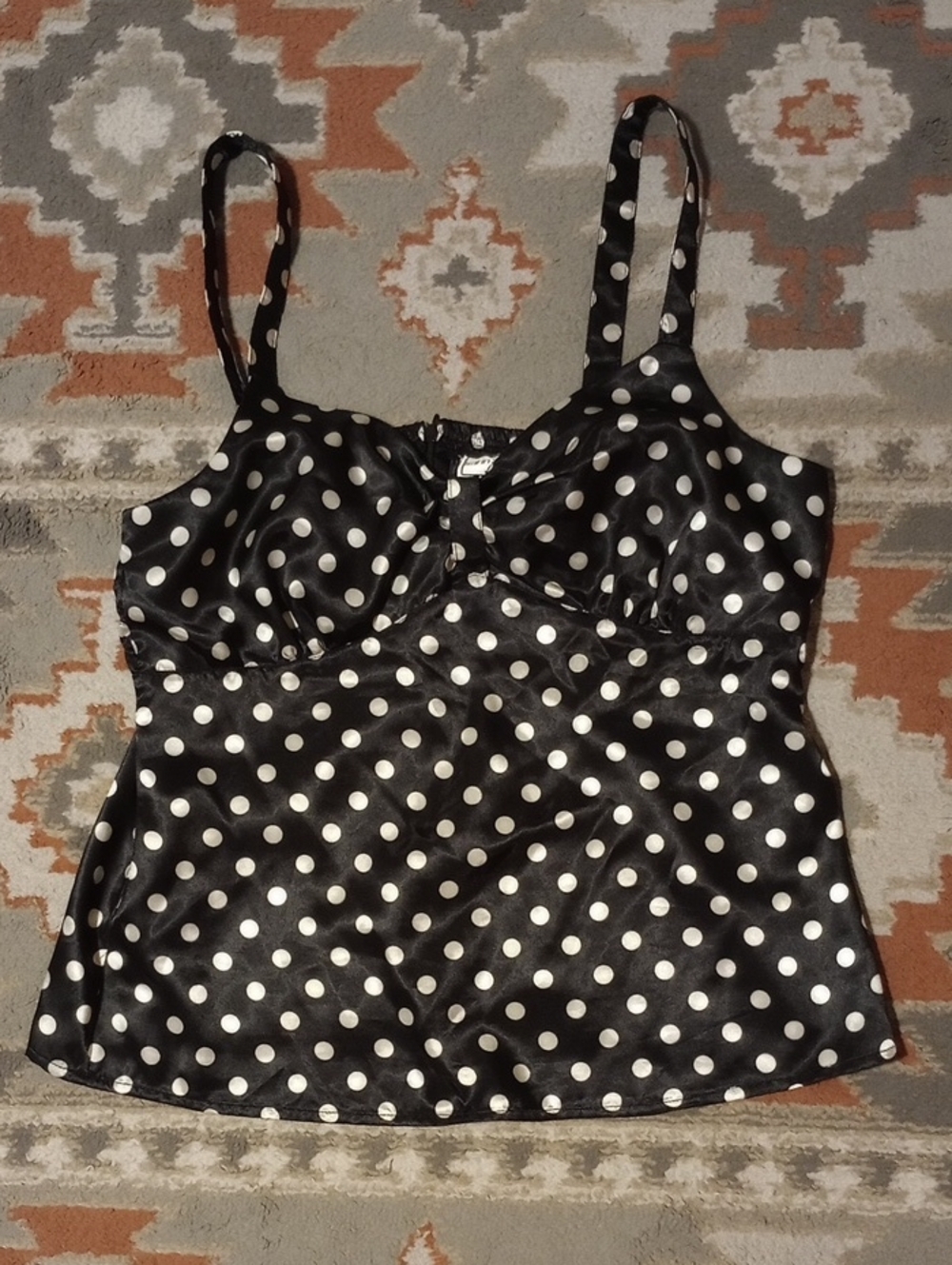 karin stevens Black Satin Polka Dot Cami with White Dots